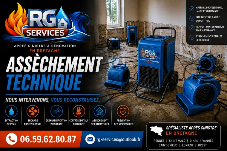 Déshumidificateurs et ventilateurs RG SERVICES en assèchement technique