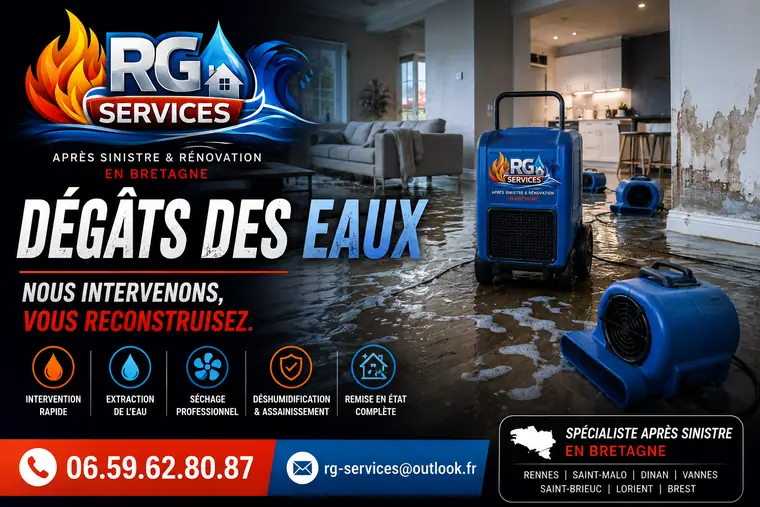 Matériel de séchage RG SERVICES installé après un dégât des eaux